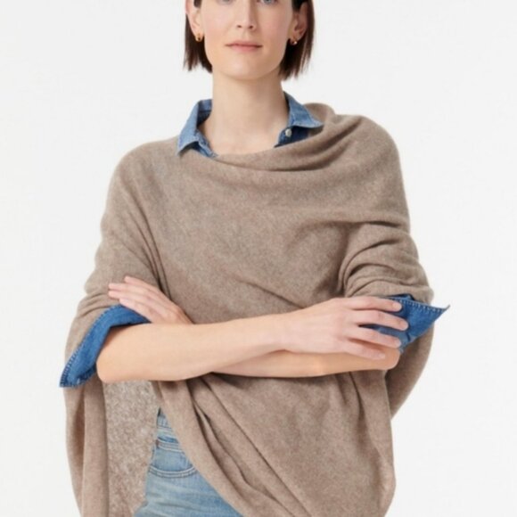 J. Crew Cashmere Wool Poncho In Heather Birch Tan OS Quiet Luxury - Picture 15 of 15